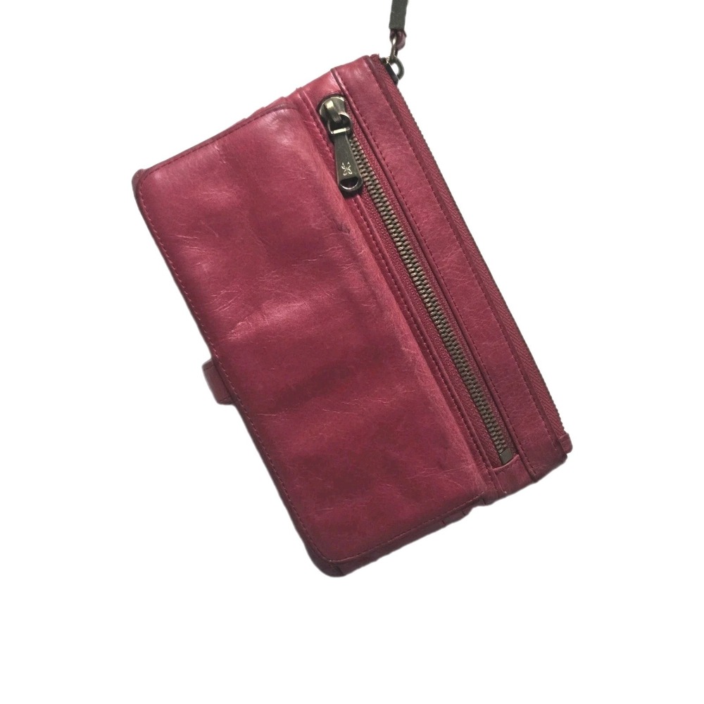 HOBO Black Wristlet Wallet Purse In Polished Leather Zip